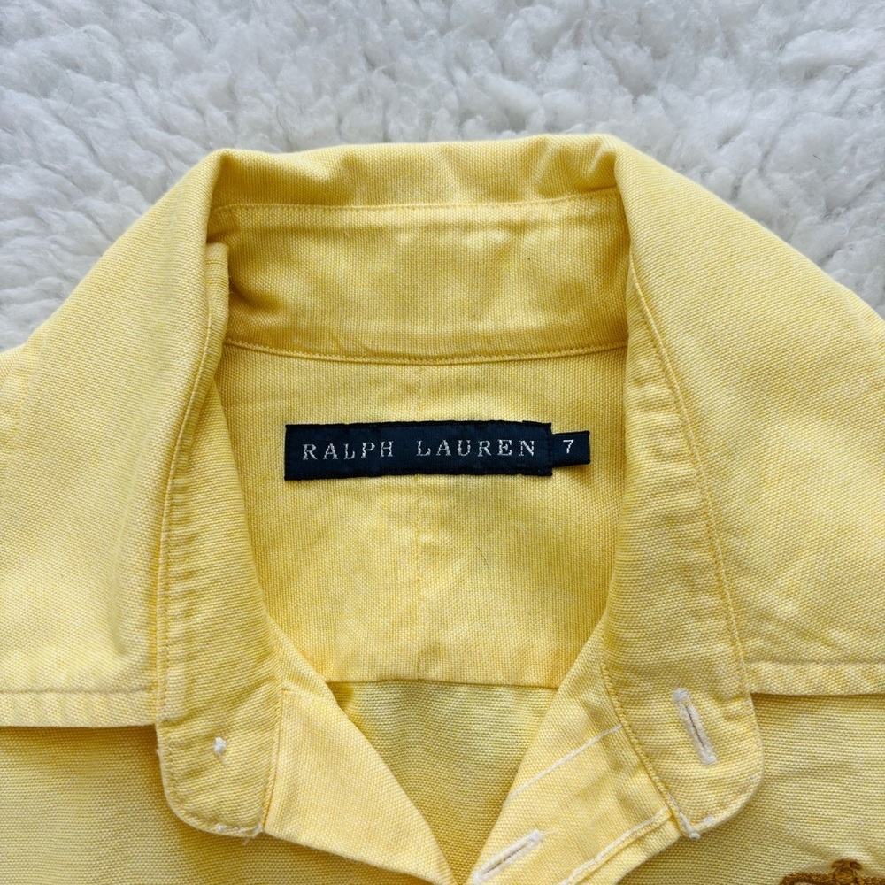 Ralph Lauren Yellow Embroidered Crest Button-Down Girls Kids Shirt size 7 - Picture 6 of 16